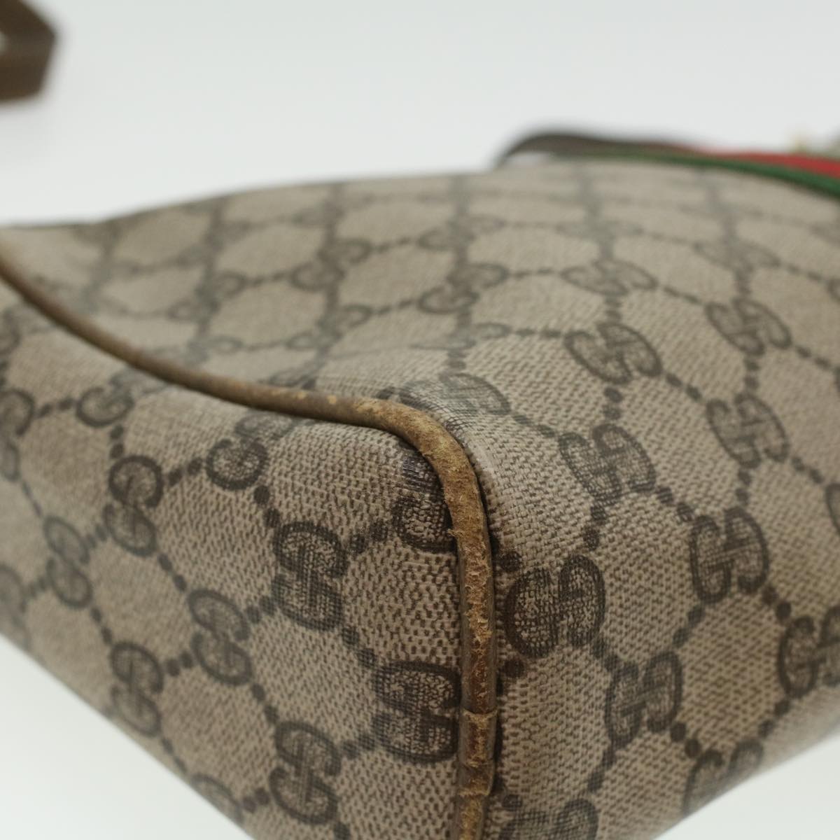 GUCCI Web Sherry Line GG Canvas Shoulder Bag PVC Leather Beige Red yk5803B