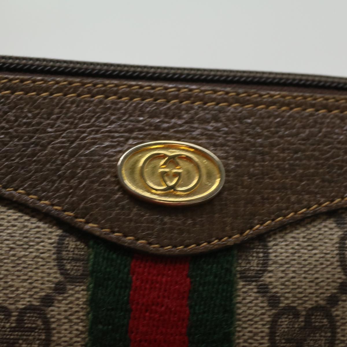 GUCCI Web Sherry Line GG Canvas Shoulder Bag PVC Leather Beige Red yk5803B