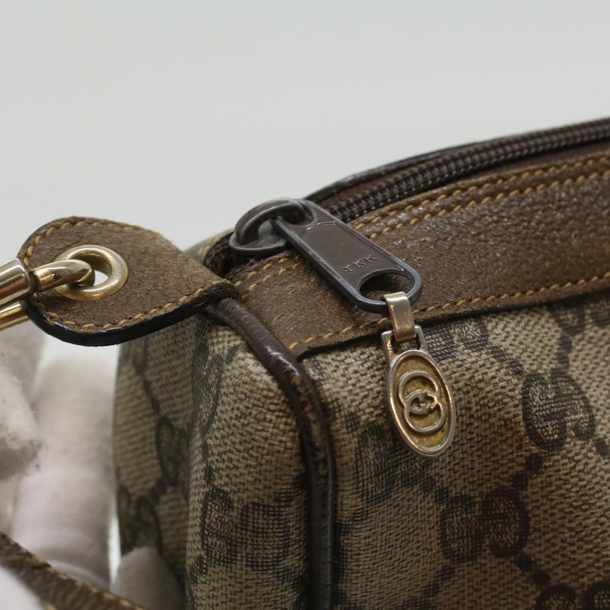 GUCCI Web Sherry Line GG Canvas Shoulder Bag PVC Leather Beige Red yk5803B