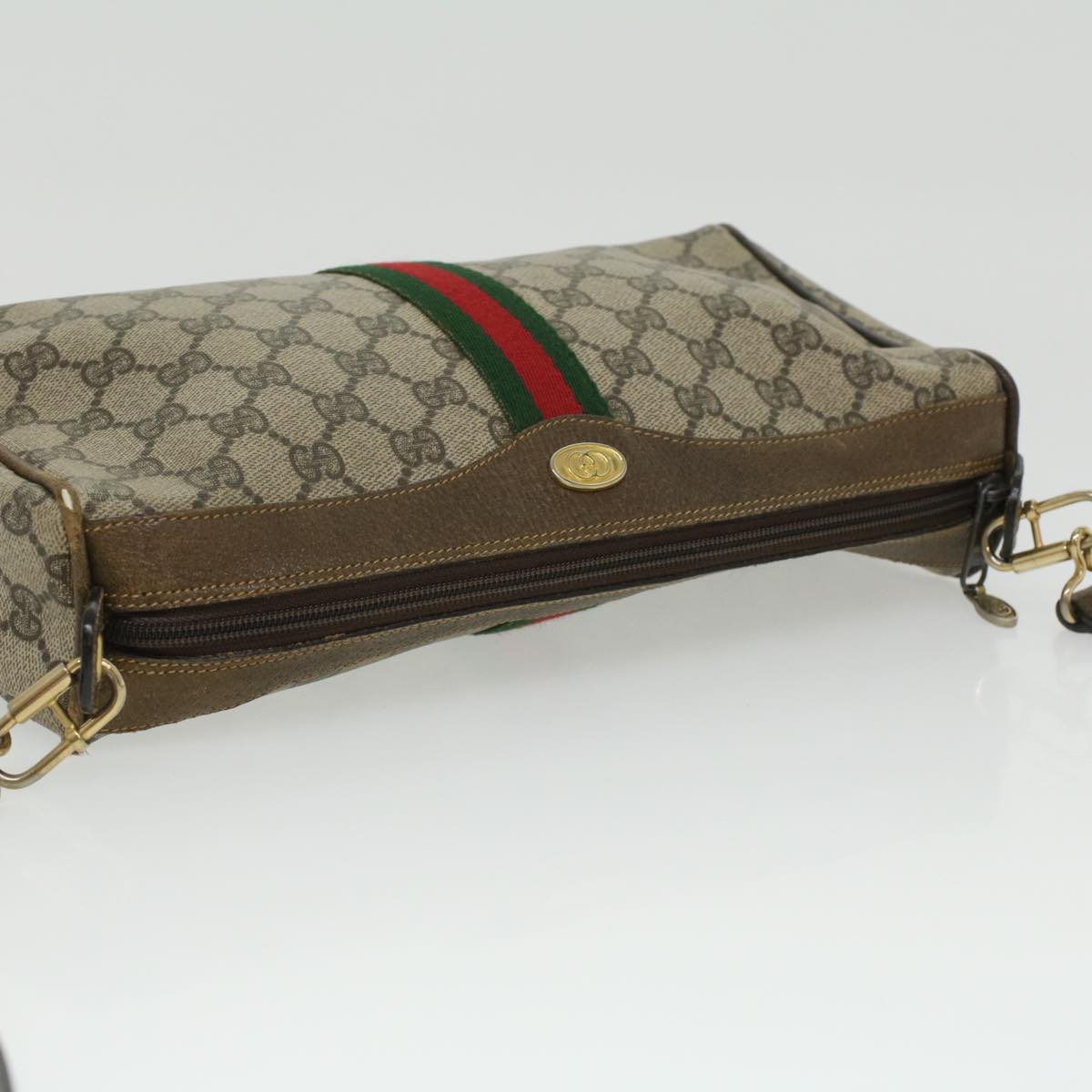 GUCCI Web Sherry Line GG Canvas Shoulder Bag PVC Leather Beige Red yk5803B