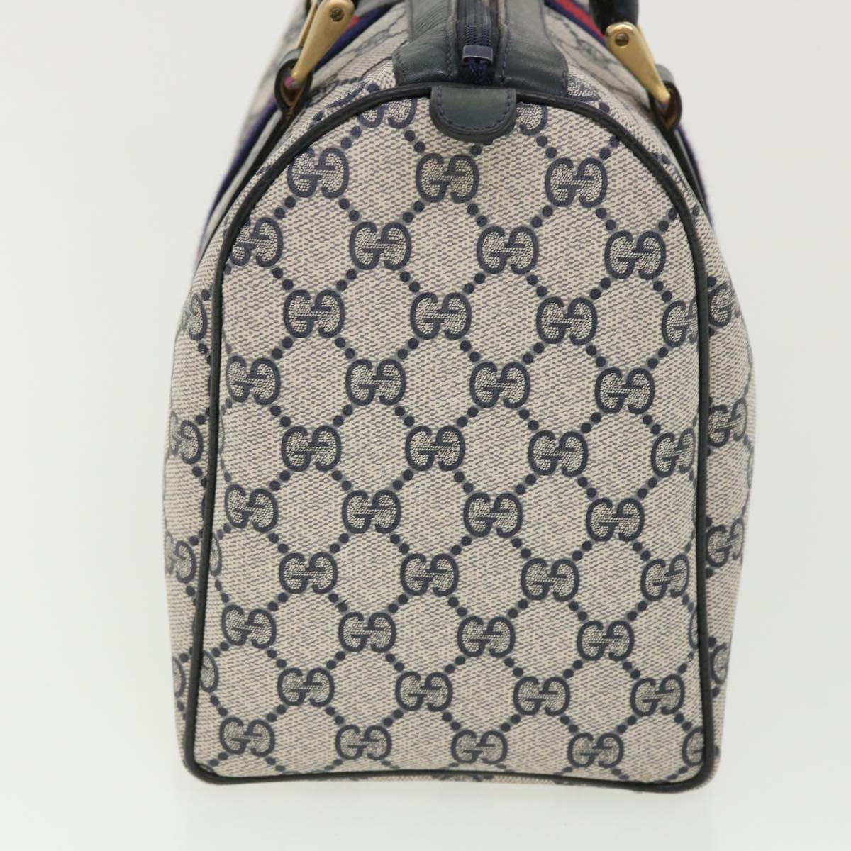GUCCI GG Canvas Sherry Line Boston Bag Gray Red Navy 010.378... yk5821B