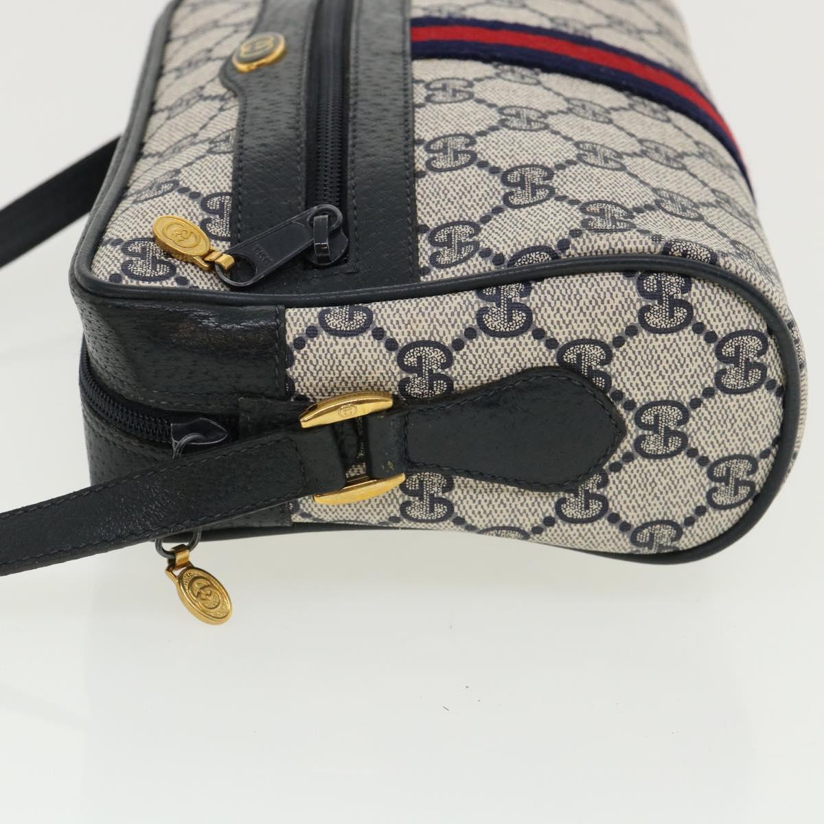 GUCCI GG Canvas Sherry Line Shoulder Bag Gray Red Navy 75.02.004 yk5823B