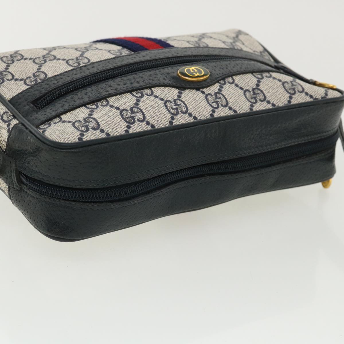 GUCCI GG Canvas Sherry Line Shoulder Bag Gray Red Navy 75.02.004 yk5823B