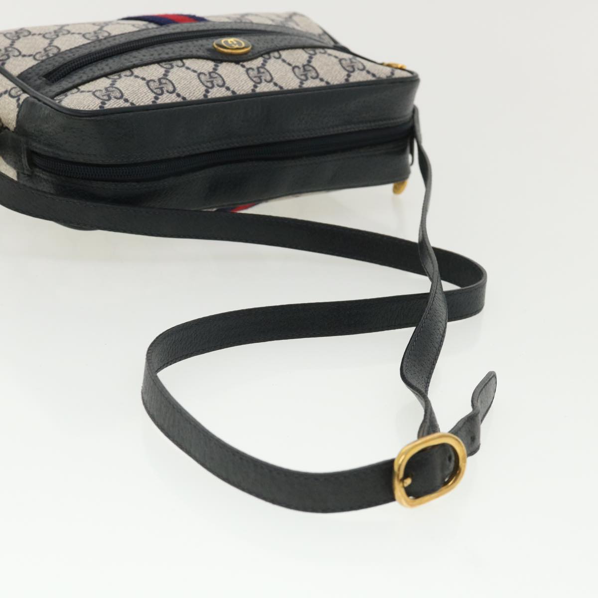 GUCCI GG Canvas Sherry Line Shoulder Bag Gray Red Navy 75.02.004 yk5823B
