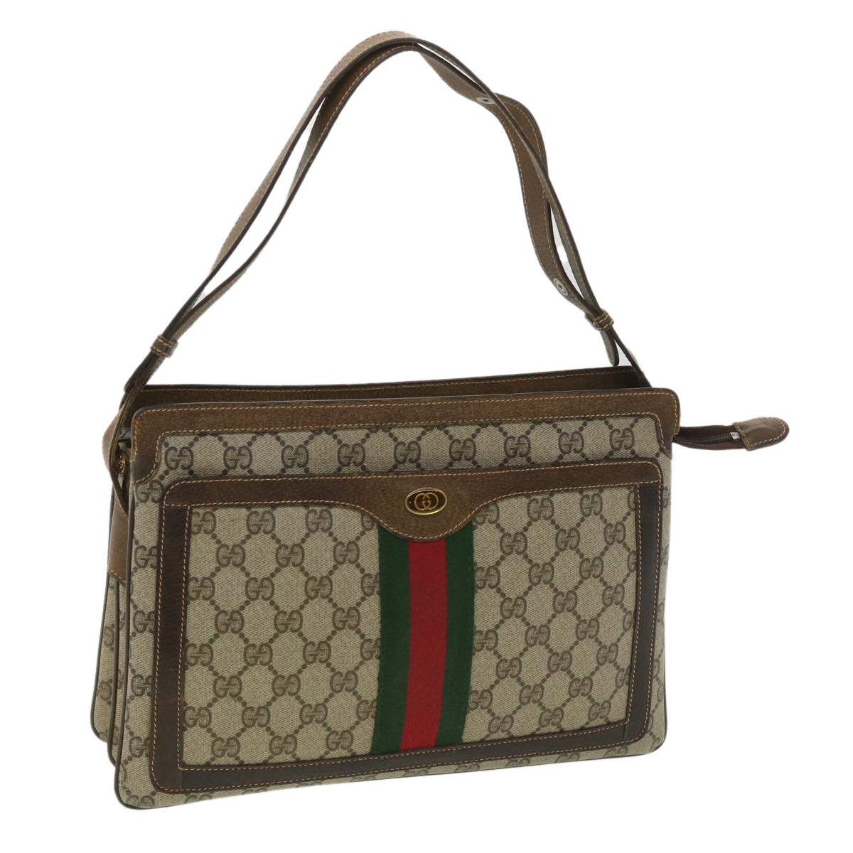 GUCCI GG Canvas Web Sherry Line Shoulder Bag PVC Leather Beige Red yk5883B