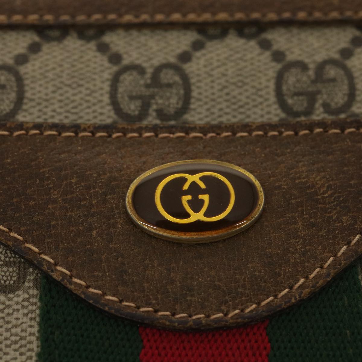 GUCCI GG Canvas Web Sherry Line Shoulder Bag PVC Leather Beige Red yk5883B