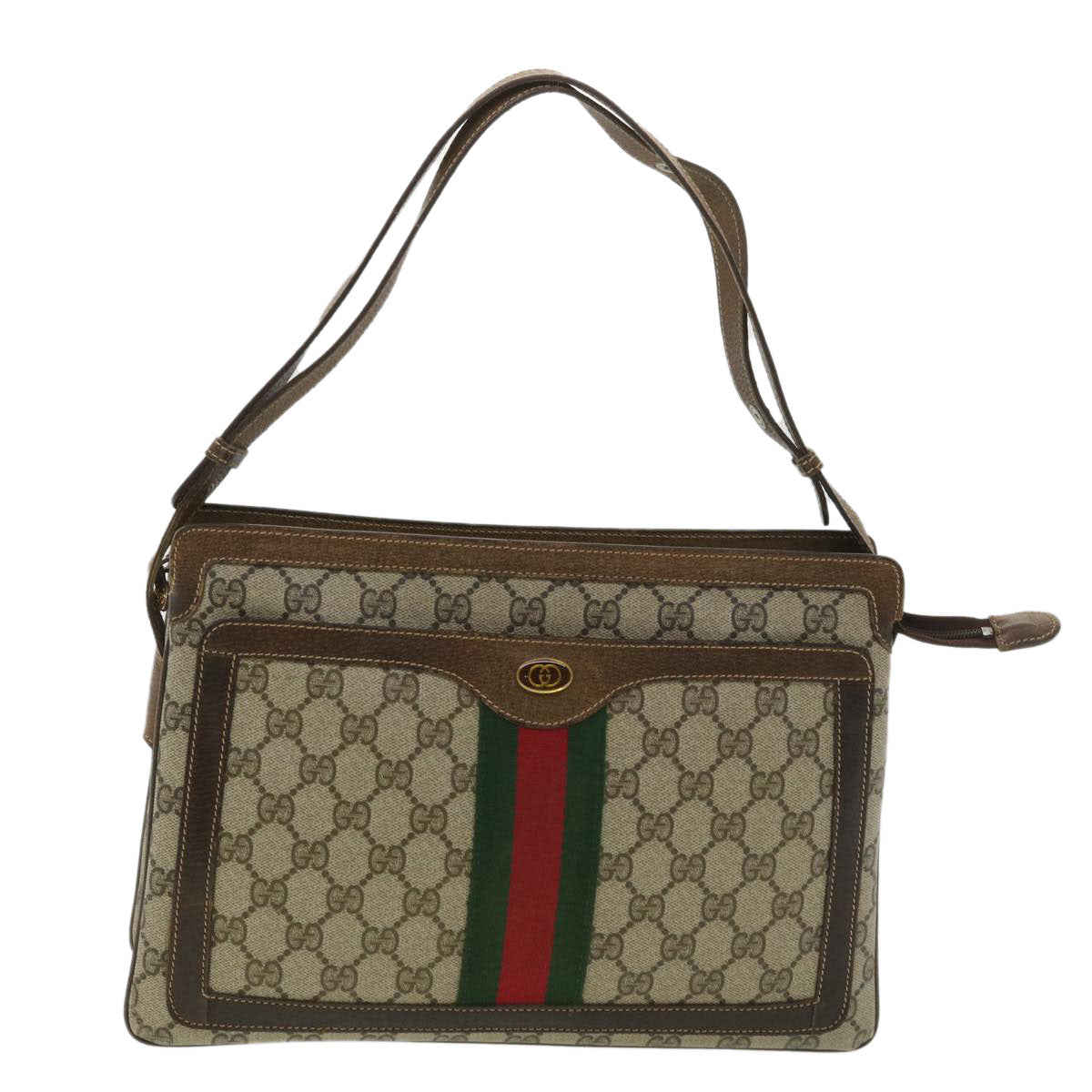GUCCI GG Canvas Web Sherry Line Shoulder Bag PVC Leather Beige Red yk5883B