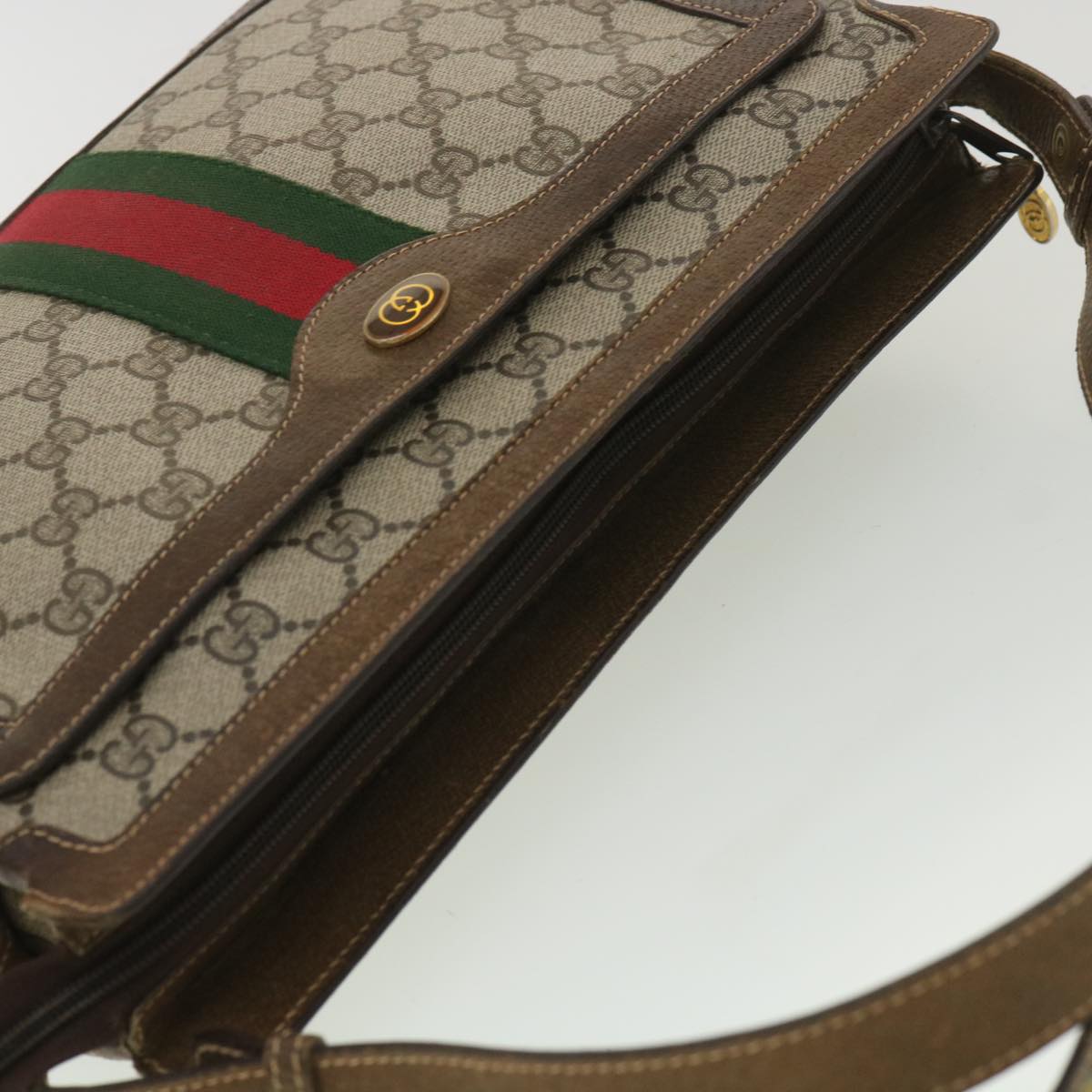 GUCCI GG Canvas Web Sherry Line Shoulder Bag PVC Leather Beige Red yk5883B