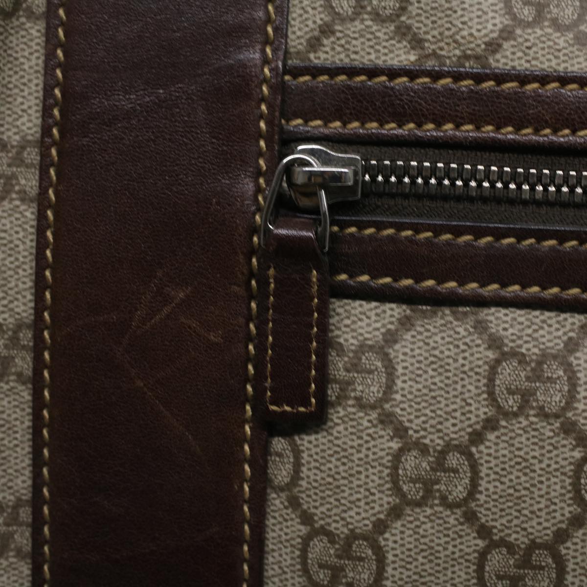 GUCCI GG Canvas Tote Bag PVC Leather Beige 140955 yk5941