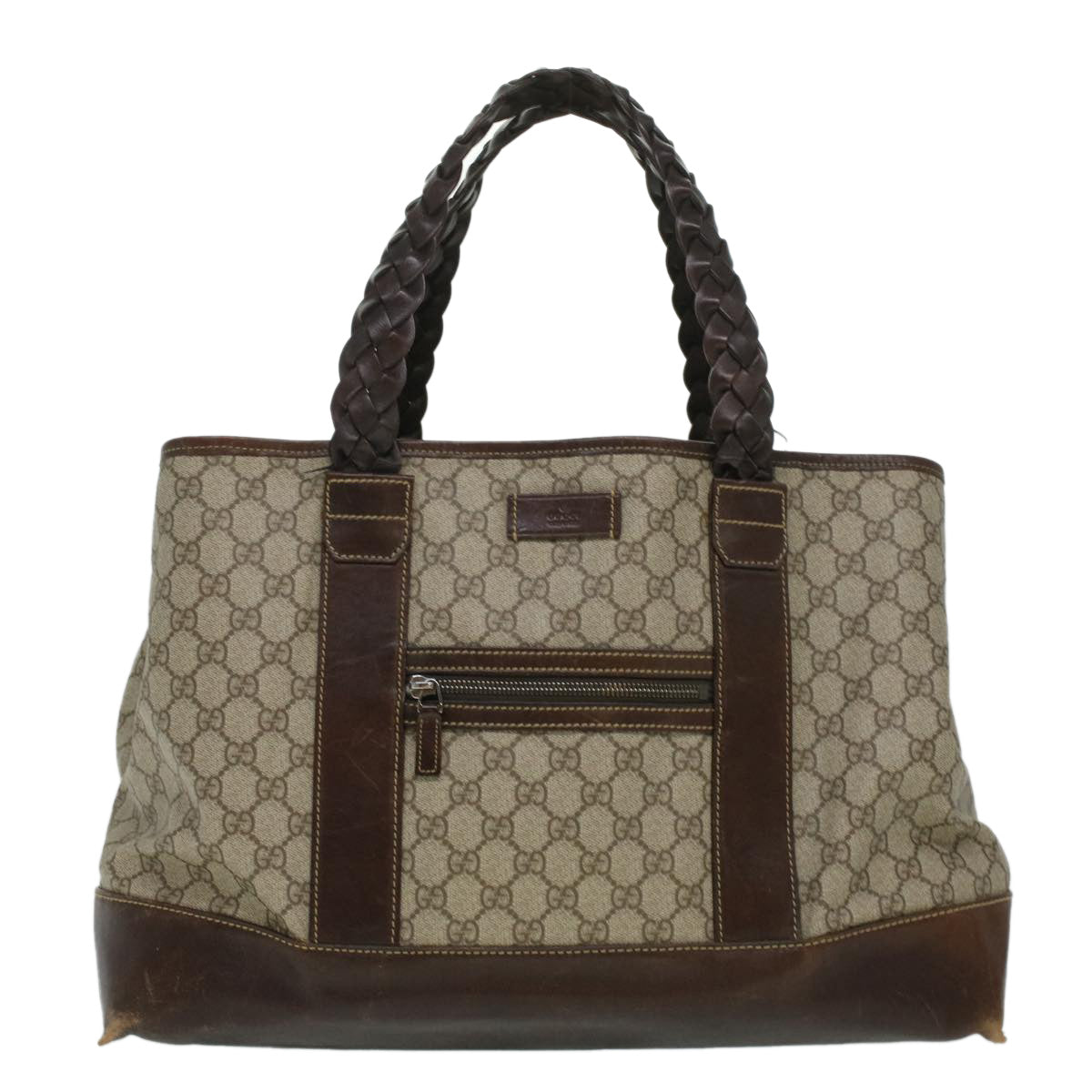 GUCCI GG Canvas Tote Bag PVC Leather Beige 140955 yk5941