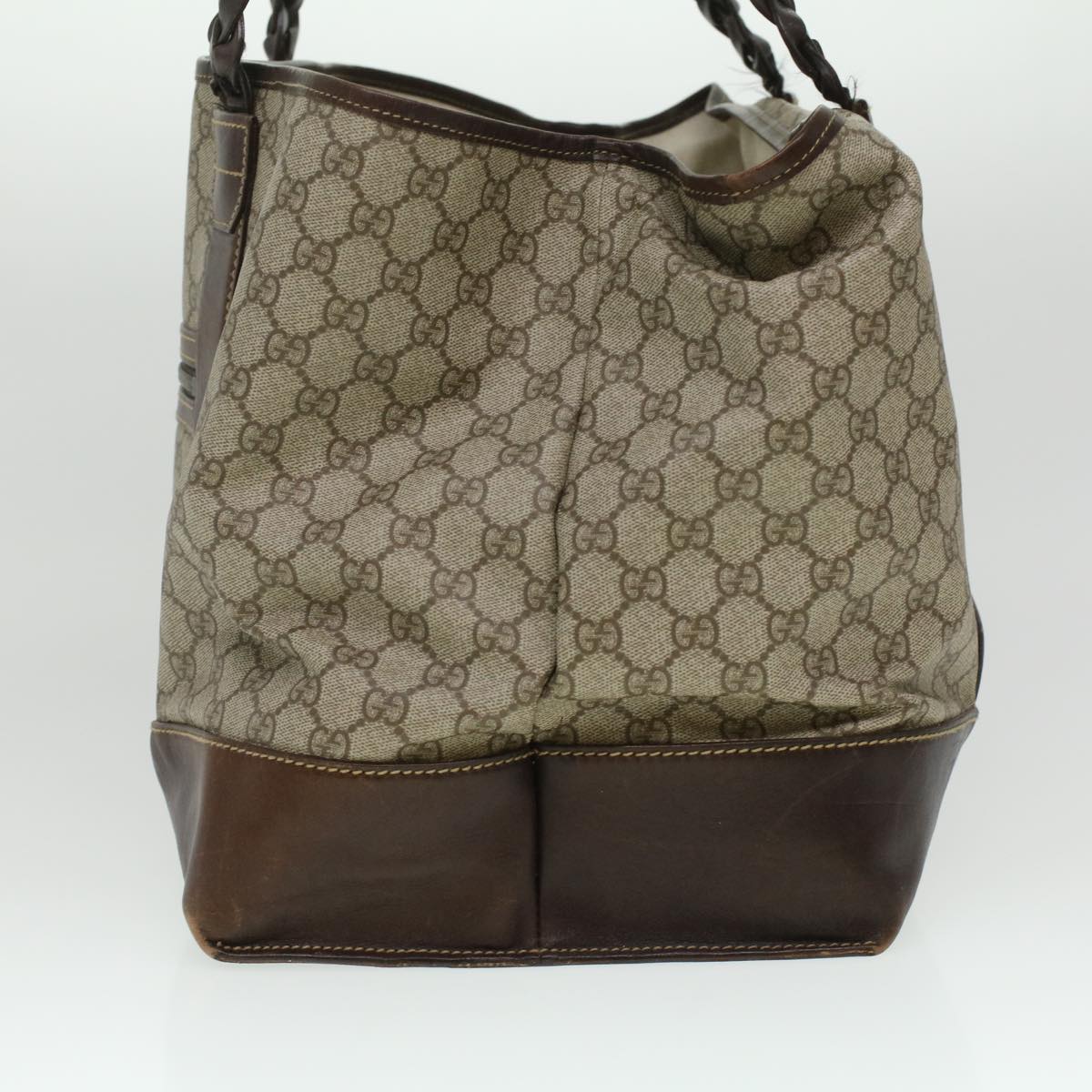 GUCCI GG Canvas Tote Bag PVC Leather Beige 140955 yk5941