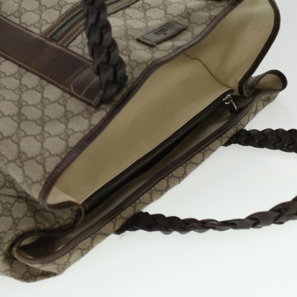 GUCCI GG Canvas Tote Bag PVC Leather Beige 140955 yk5941