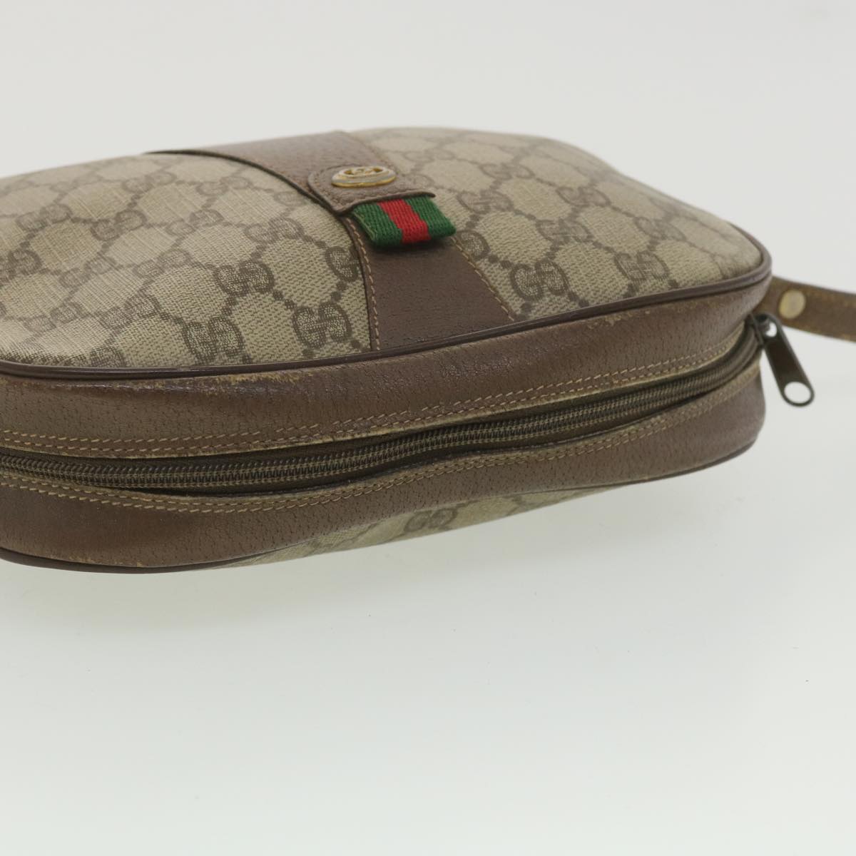 GUCCI GG Canvas Web Sherry Line Clutch Bag PVC Leather Beige Red yk5995