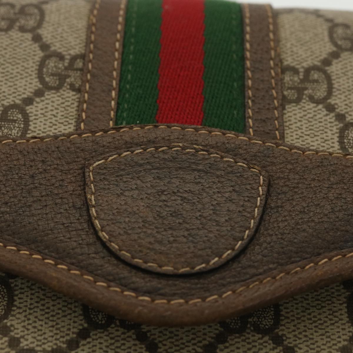 GUCCI Web Sherry Line GG Canvas Shoulder Bag PVC Leather Beige Green yk6091
