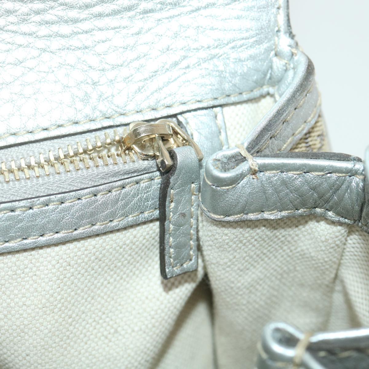 GUCCI GG Canvas Bamboo Hand Bag Beige Silver 254884 yk6106