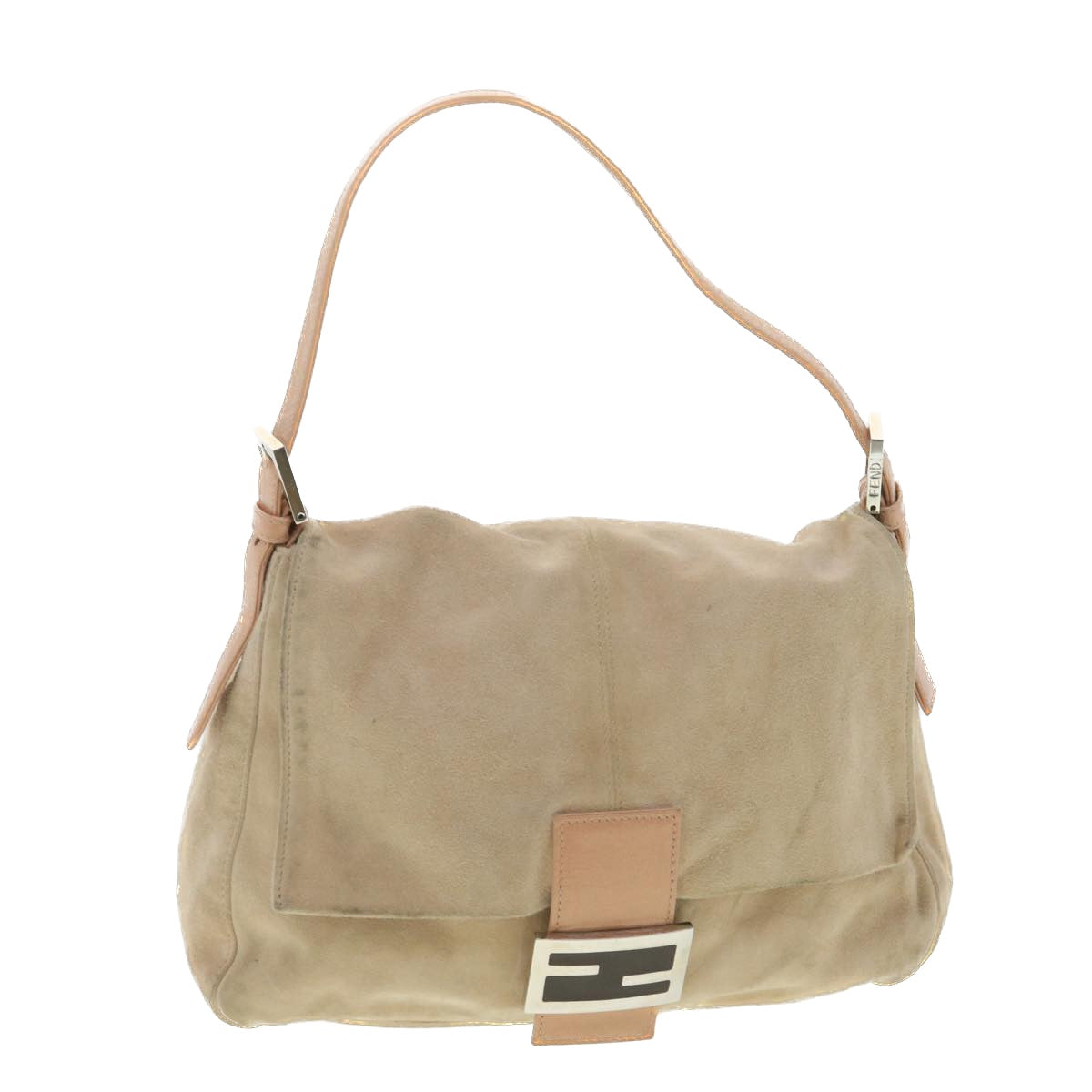 FENDI Mamma Baguette Shoulder Bag Suede Beige yk6145B