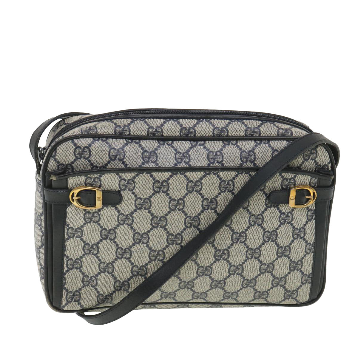GUCCI GG Canvas Shoulder Bag PVC Leather Gray Navy 001.29.0117 yk6180