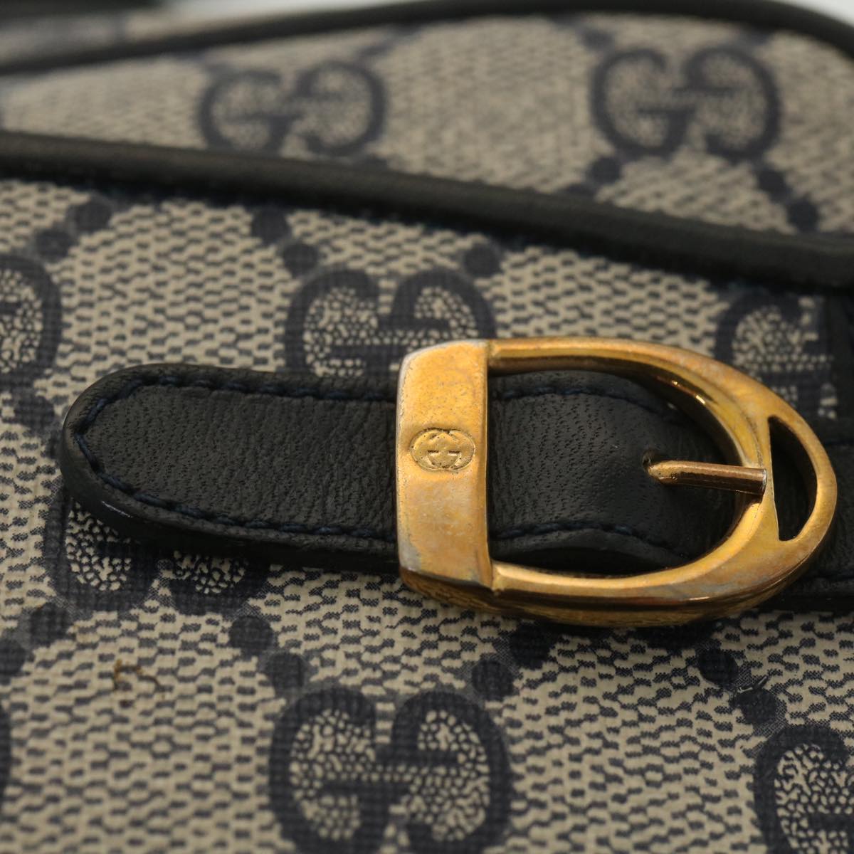 GUCCI GG Canvas Shoulder Bag PVC Leather Gray Navy 001.29.0117 yk6180