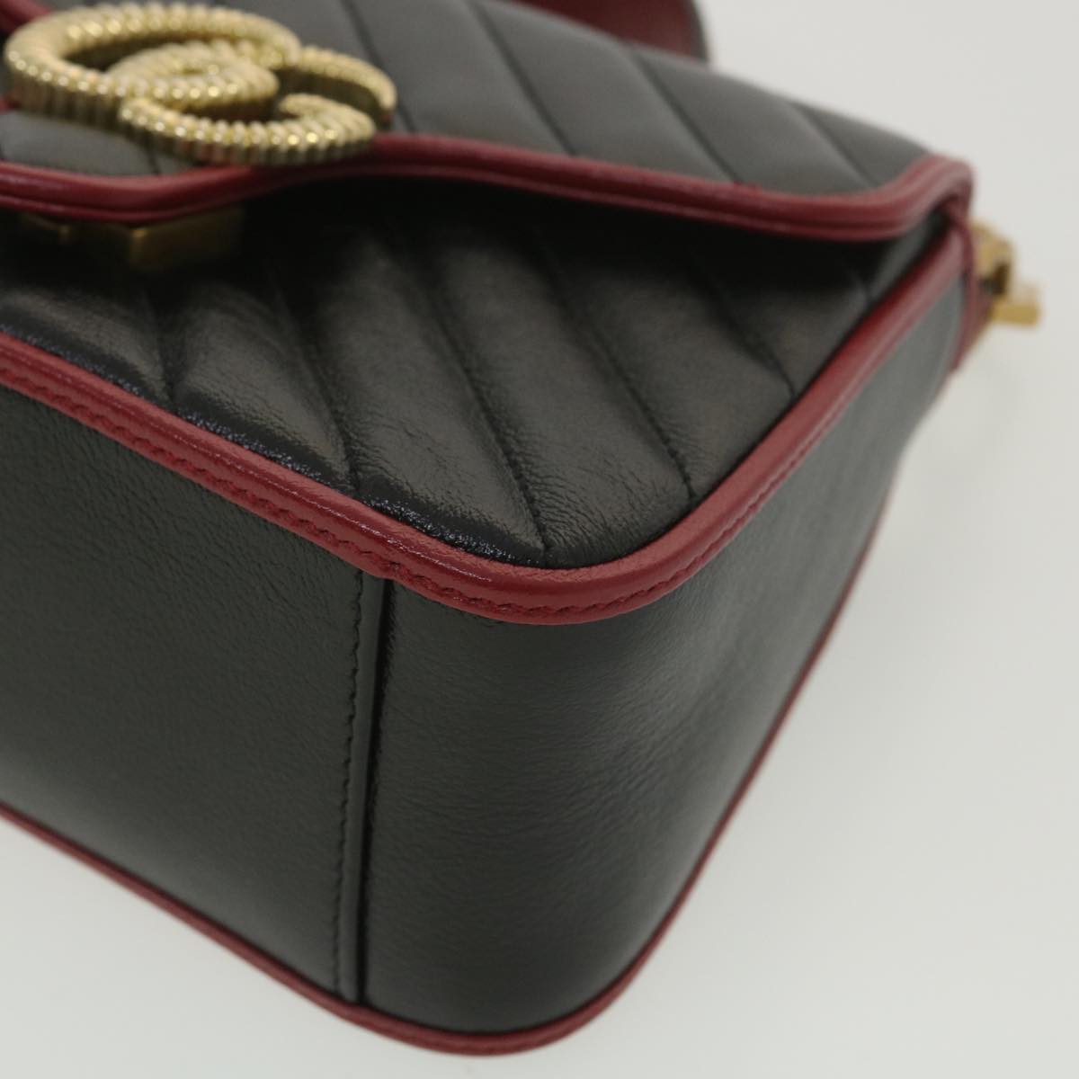 GUCCI GG Marmont Hand Bag Leather 2way Black 583571 yk6261