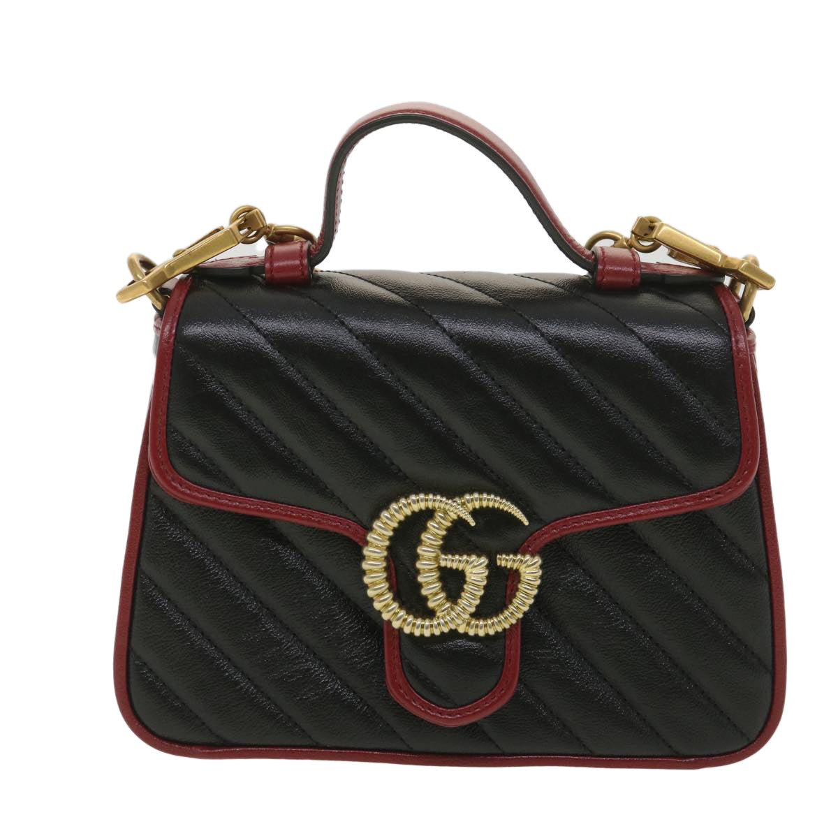GUCCI GG Marmont Hand Bag Leather 2way Black 583571 yk6261