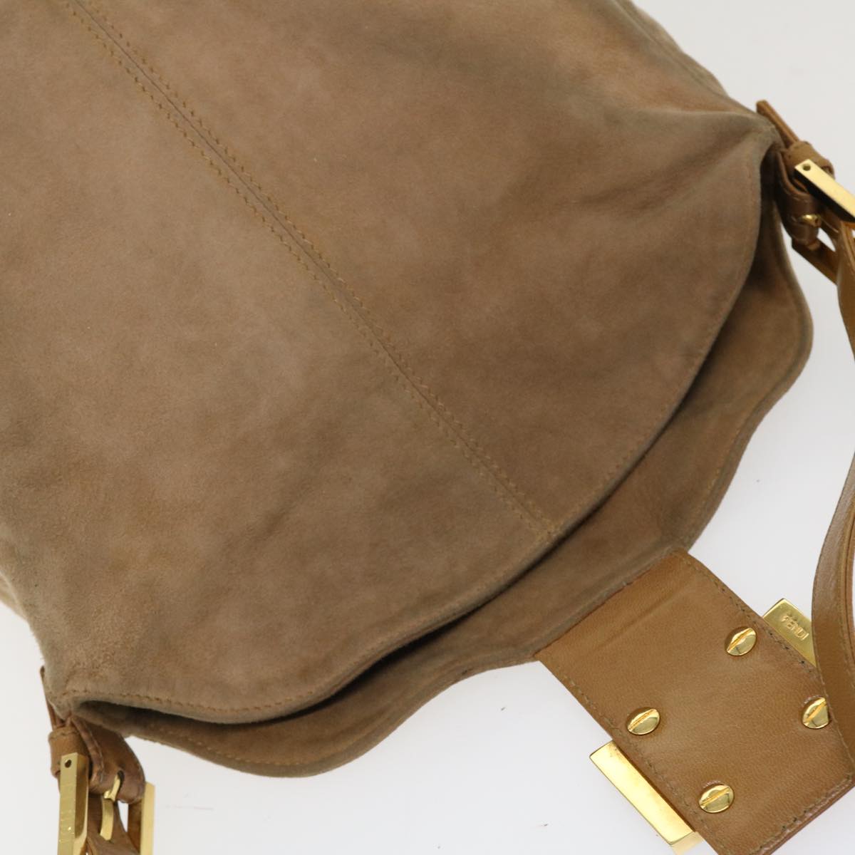 FENDI Mamma Baguette Shoulder Bag Suede Beige 2370/26426 yk6310