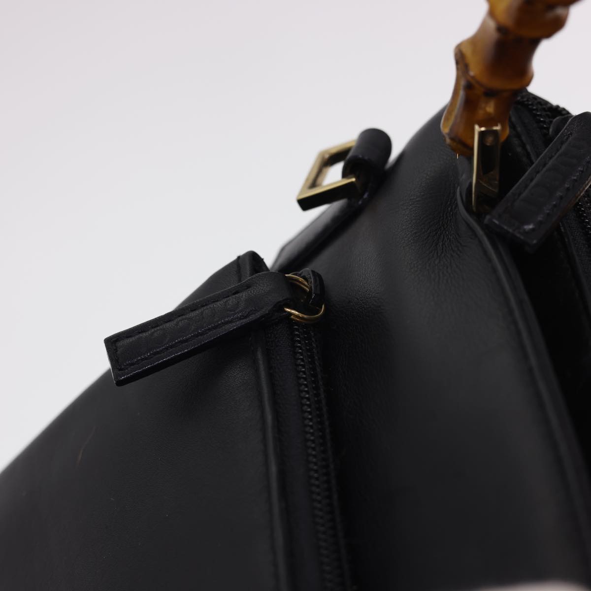 GUCCI Bamboo Hand Bag Leather 2way Black 000.2265.0581 yk6460