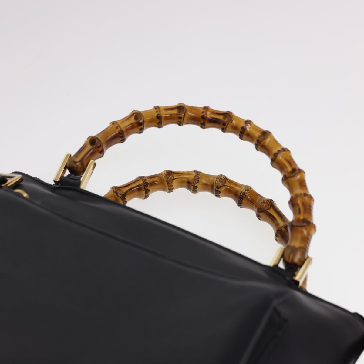GUCCI Bamboo Hand Bag Leather 2way Black 000.2265.0581 yk6460