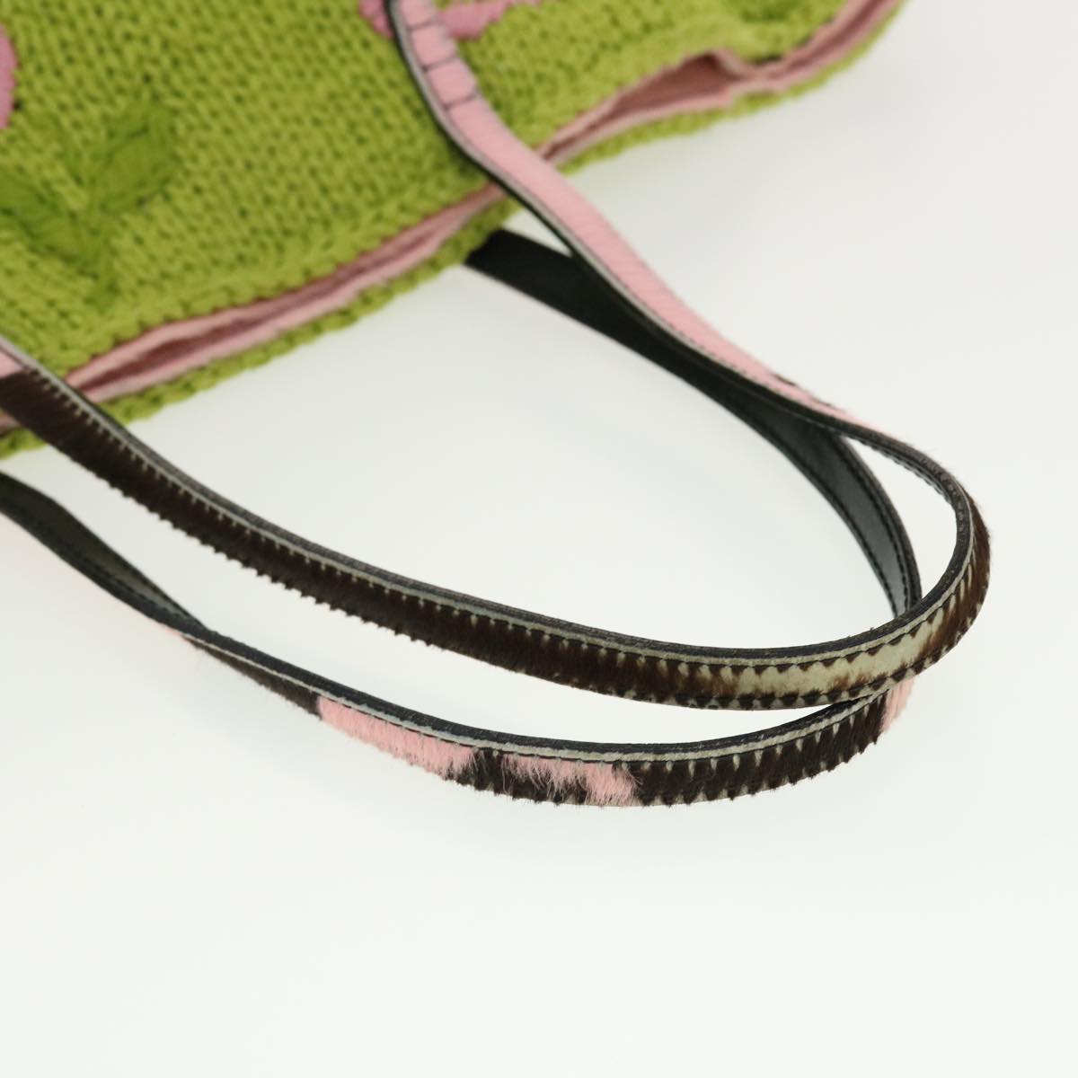 FENDI Floral Tote Bag Wool Harako Leather Green Pink yk6518