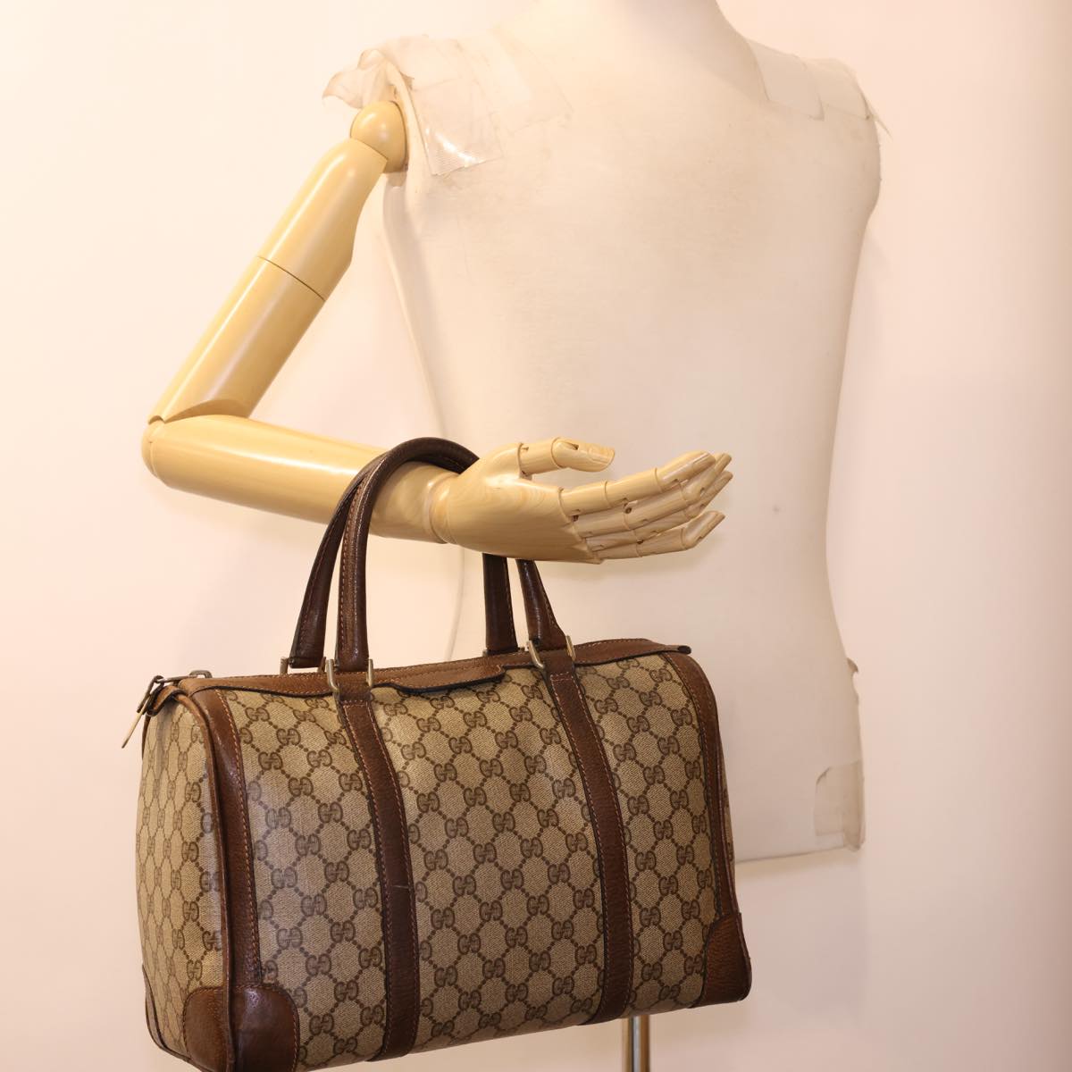 GUCCI GG Canvas Hand Bag PVC Leather Beige yk6522