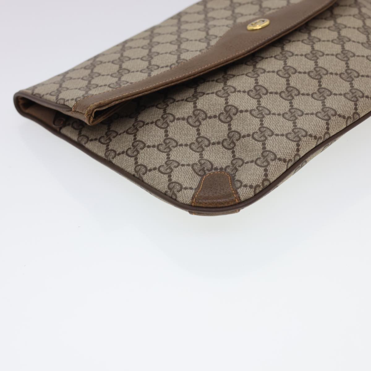 GUCCI GG Canvas Clutch Bag PVC Leather Beige Brown yk6557