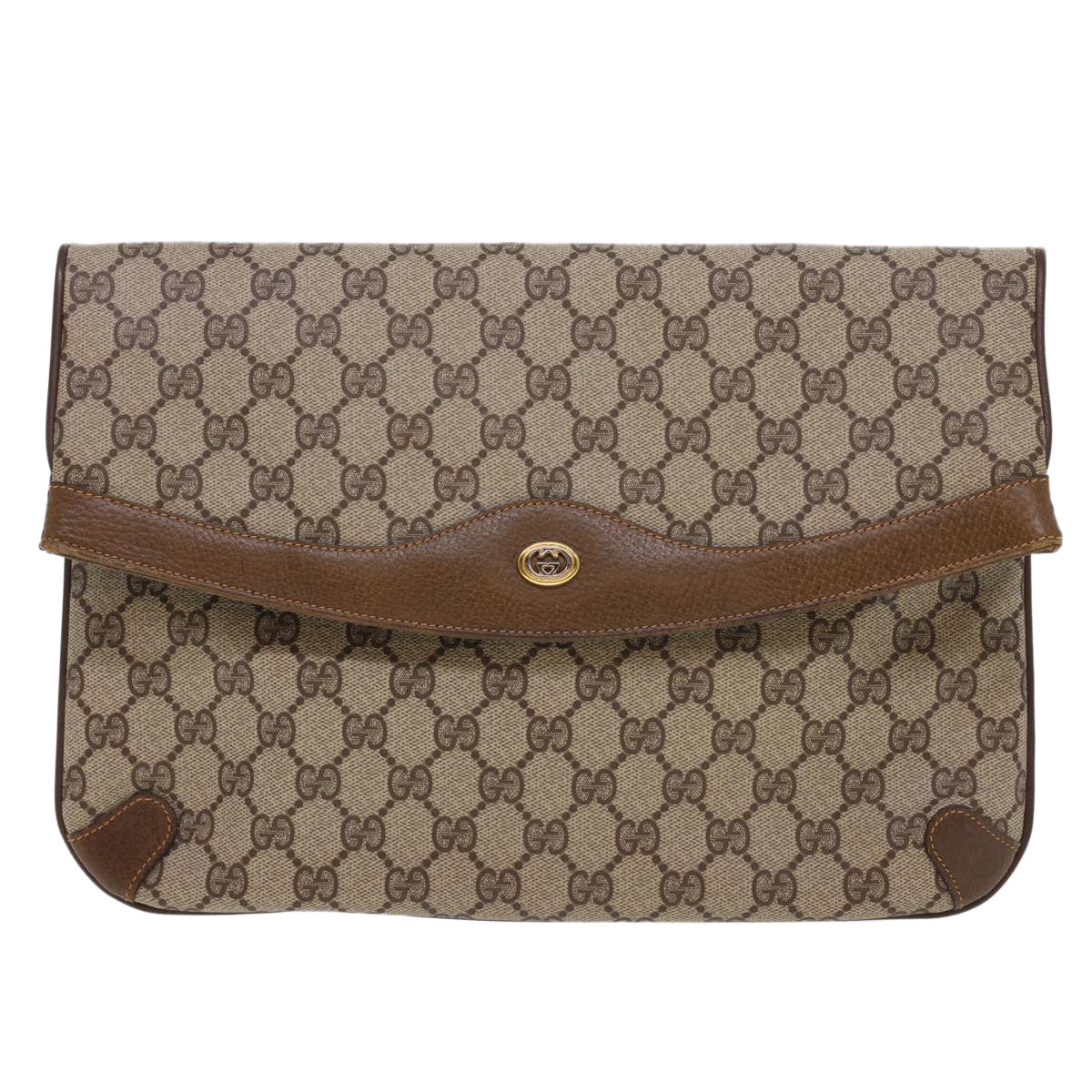 GUCCI GG Canvas Clutch Bag PVC Leather Beige Brown yk6557