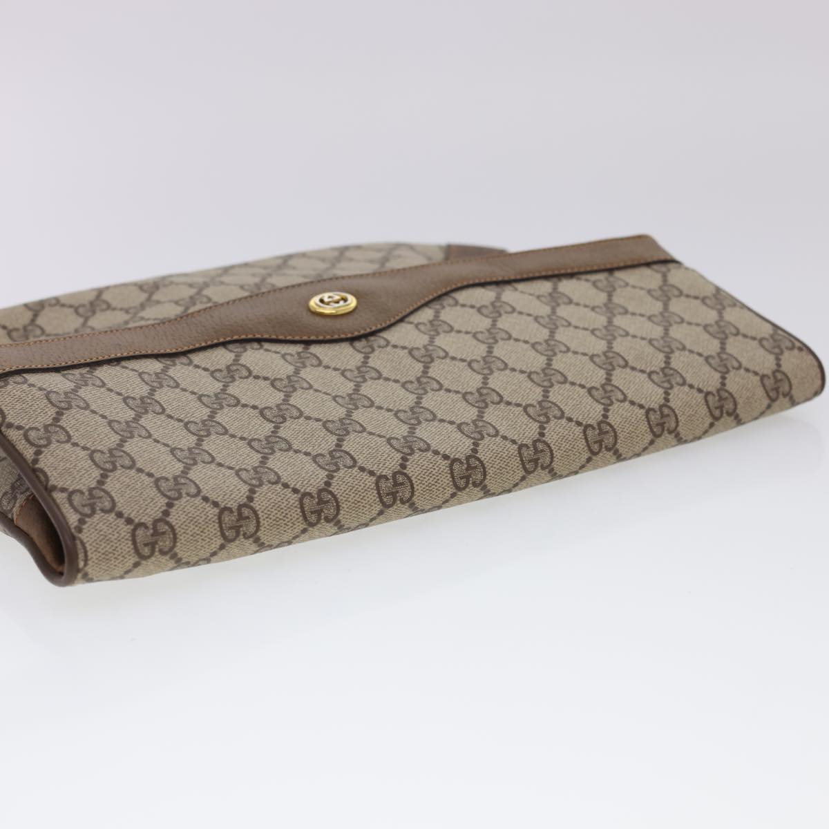 GUCCI GG Canvas Clutch Bag PVC Leather Beige Brown yk6557