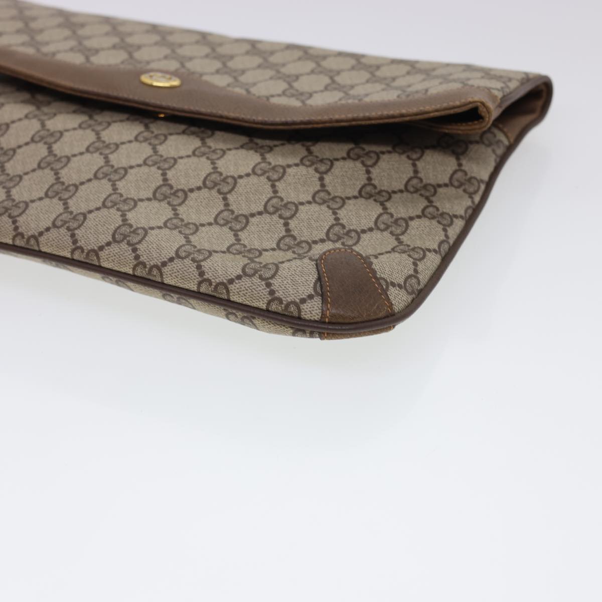 GUCCI GG Canvas Clutch Bag PVC Leather Beige Brown yk6557