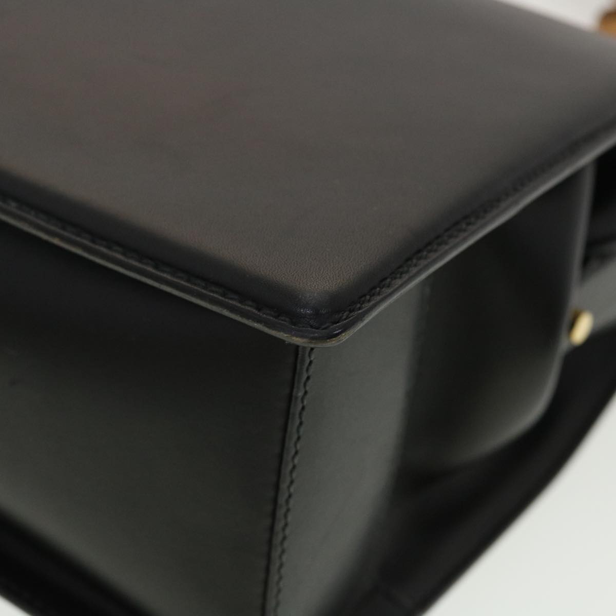 GUCCI Bamboo Turn Lock Clasp Hand Bag Leather Black yk6576