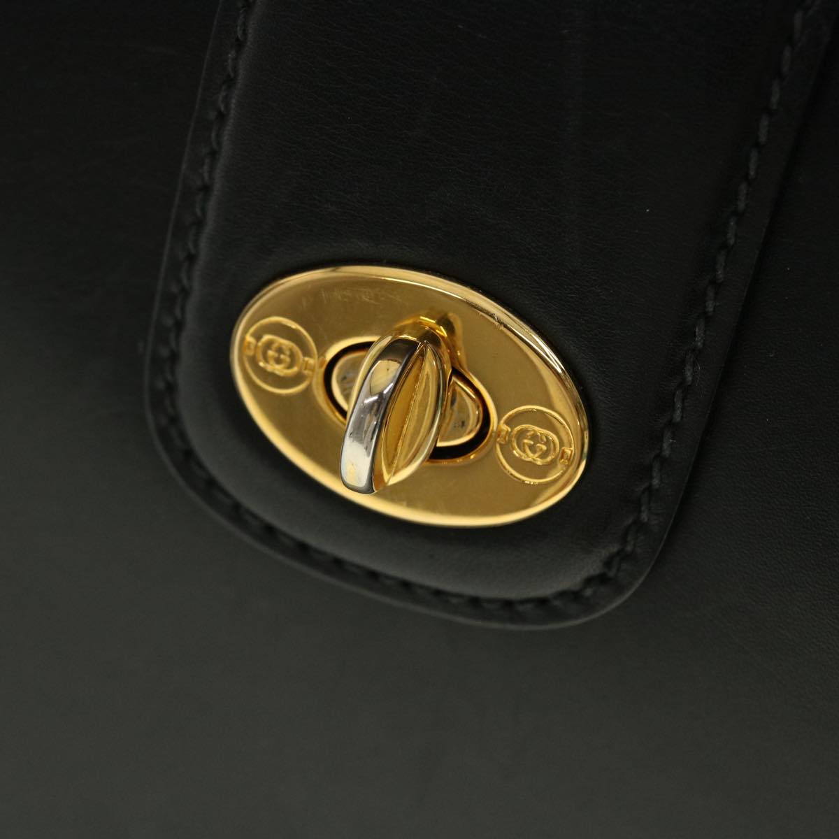 GUCCI Bamboo Turn Lock Clasp Hand Bag Leather Black yk6576
