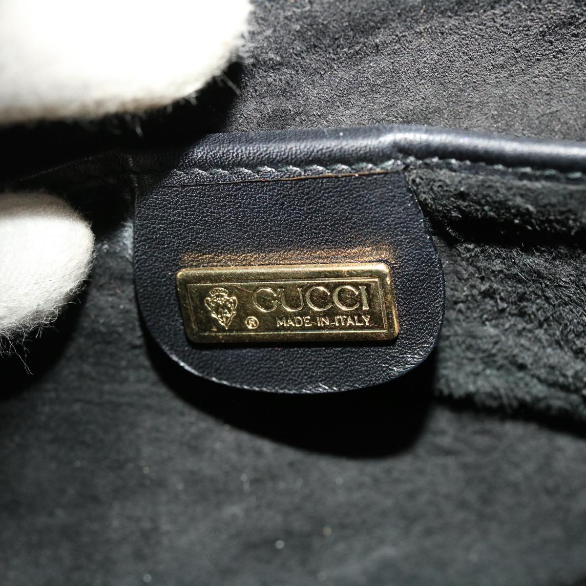 GUCCI Bamboo Turn Lock Clasp Hand Bag Leather Black yk6576