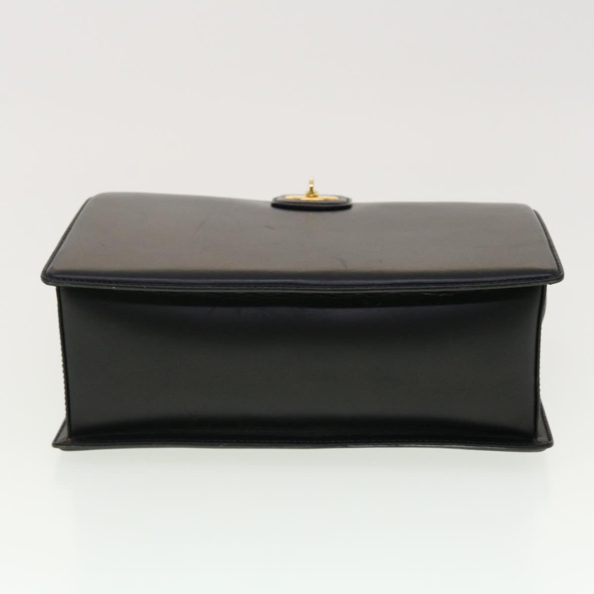 GUCCI Bamboo Turn Lock Clasp Hand Bag Leather Black yk6576