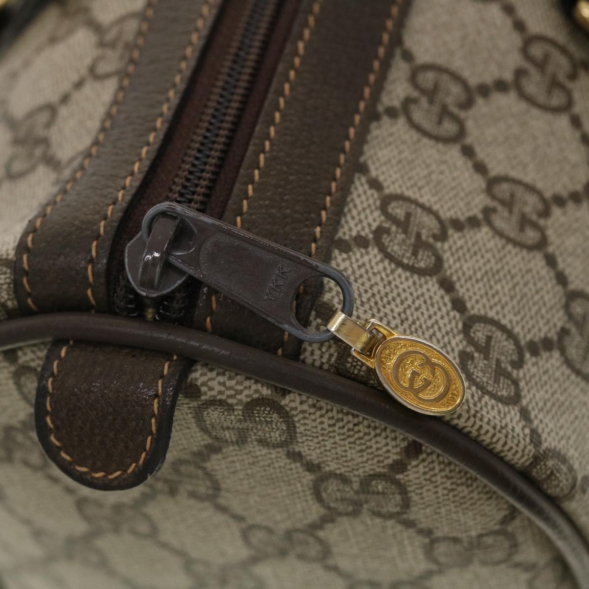 GUCCI GG Canvas Web Sherry Line Boston Bag PVC Leather Beige Green yk6588B