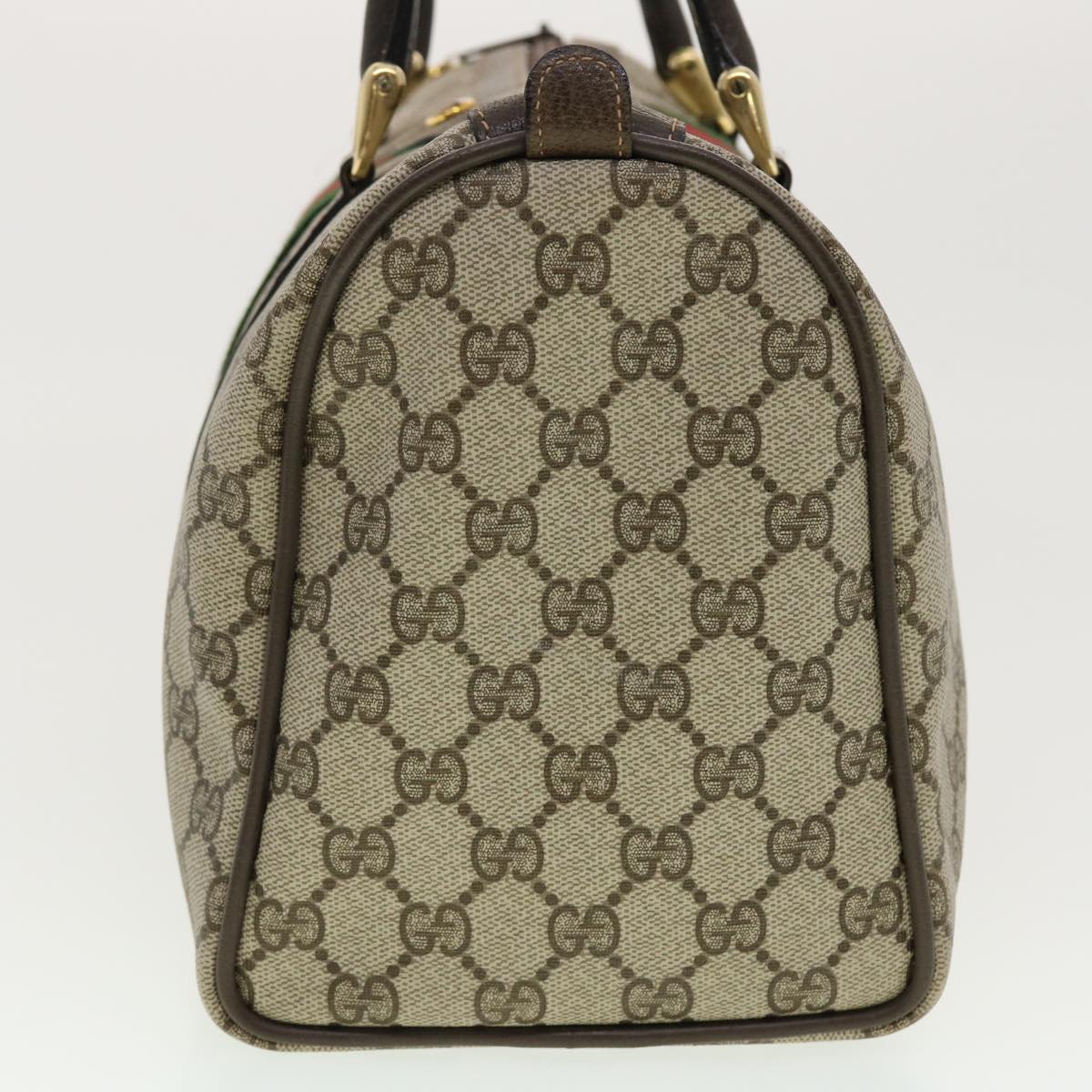 GUCCI GG Canvas Web Sherry Line Boston Bag PVC Leather Beige Green yk6588B