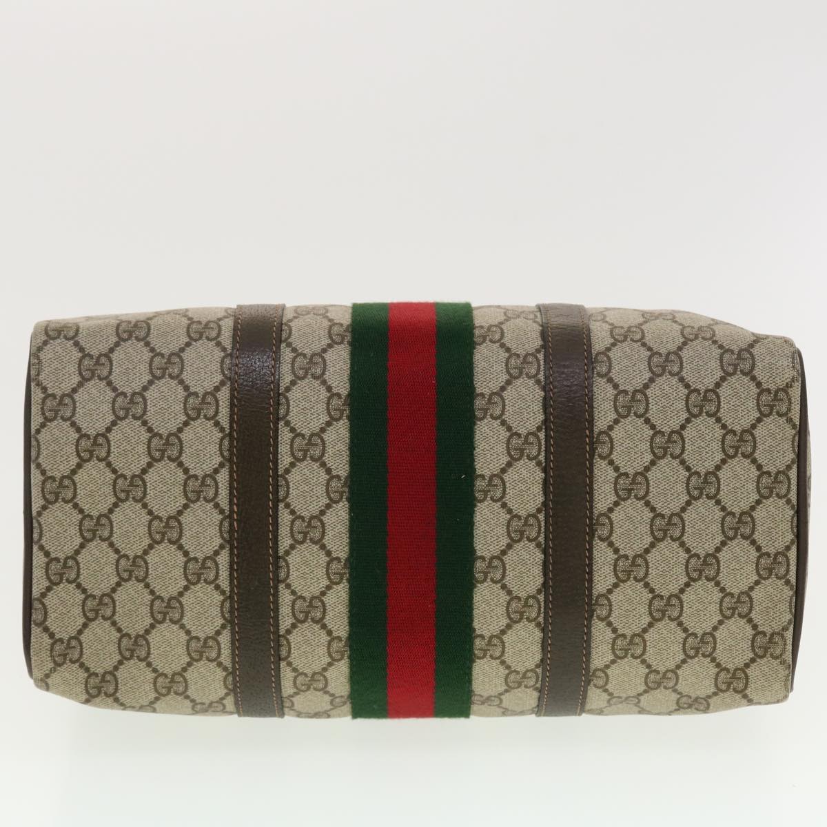 GUCCI GG Canvas Web Sherry Line Boston Bag PVC Leather Beige Green yk6588B