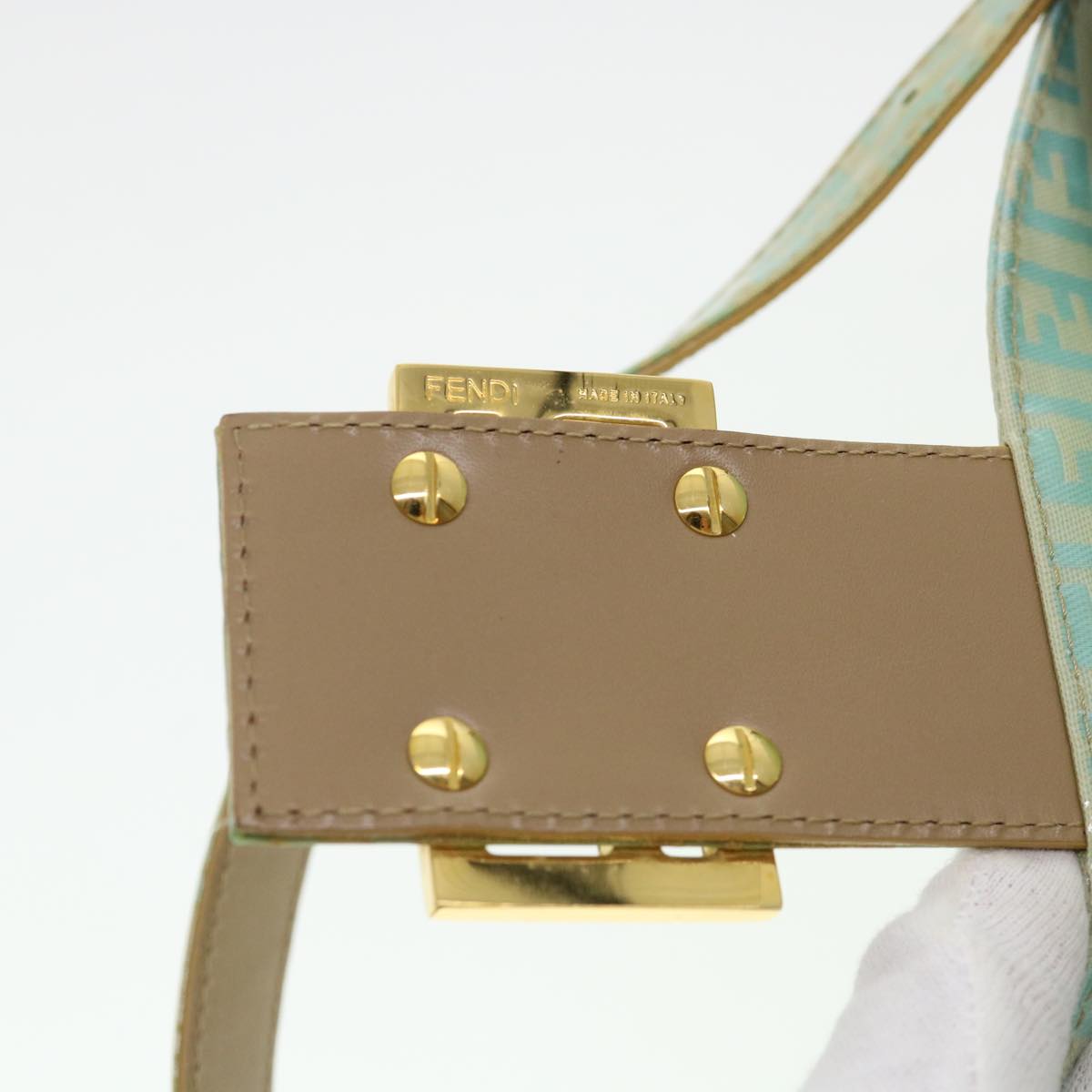FENDI Zucchino Mamma Baguette Shoulder Bag Coated Canvas Light Blue yk6594B