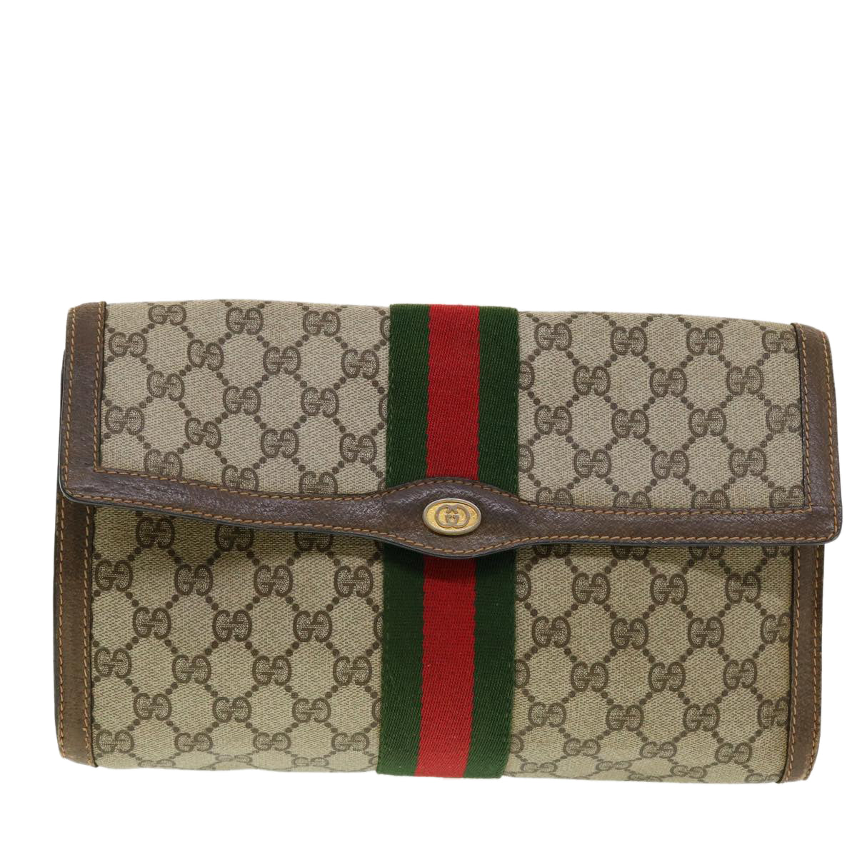 GUCCI GG Canvas Web Sherry Line Clutch Bag Beige Red 89.01.007 yk6645B