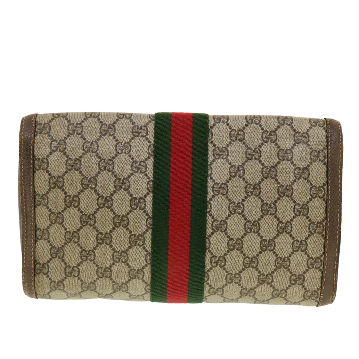 GUCCI GG Canvas Web Sherry Line Clutch Bag Beige Red 89.01.007 yk6645B
