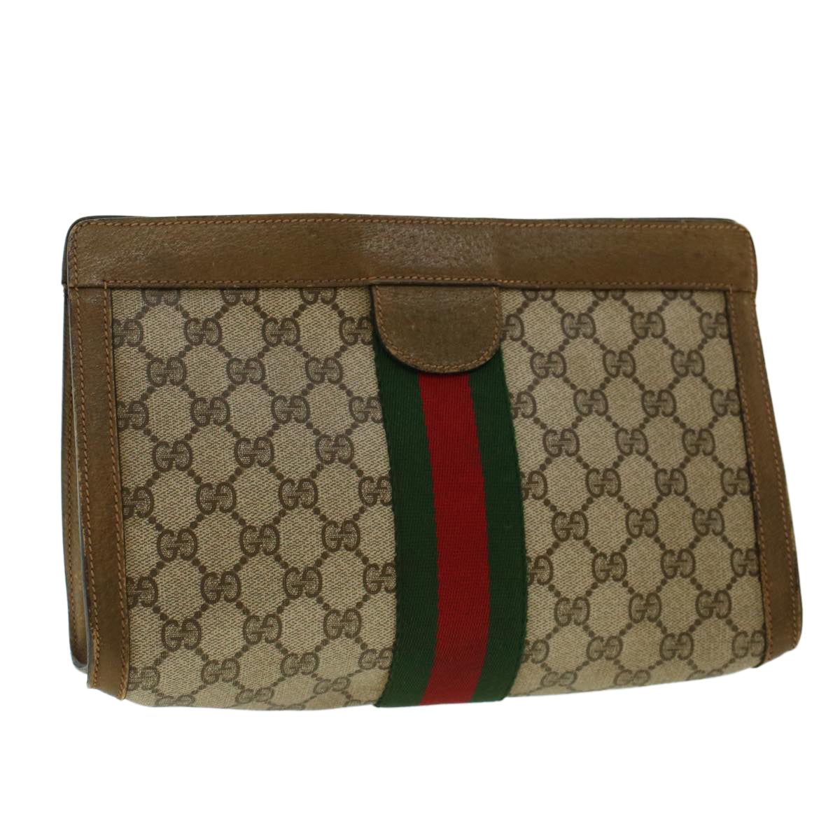 GUCCI GG Canvas Web Sherry Line Clutch Bag Beige Red Green 89.01.002 yk6702