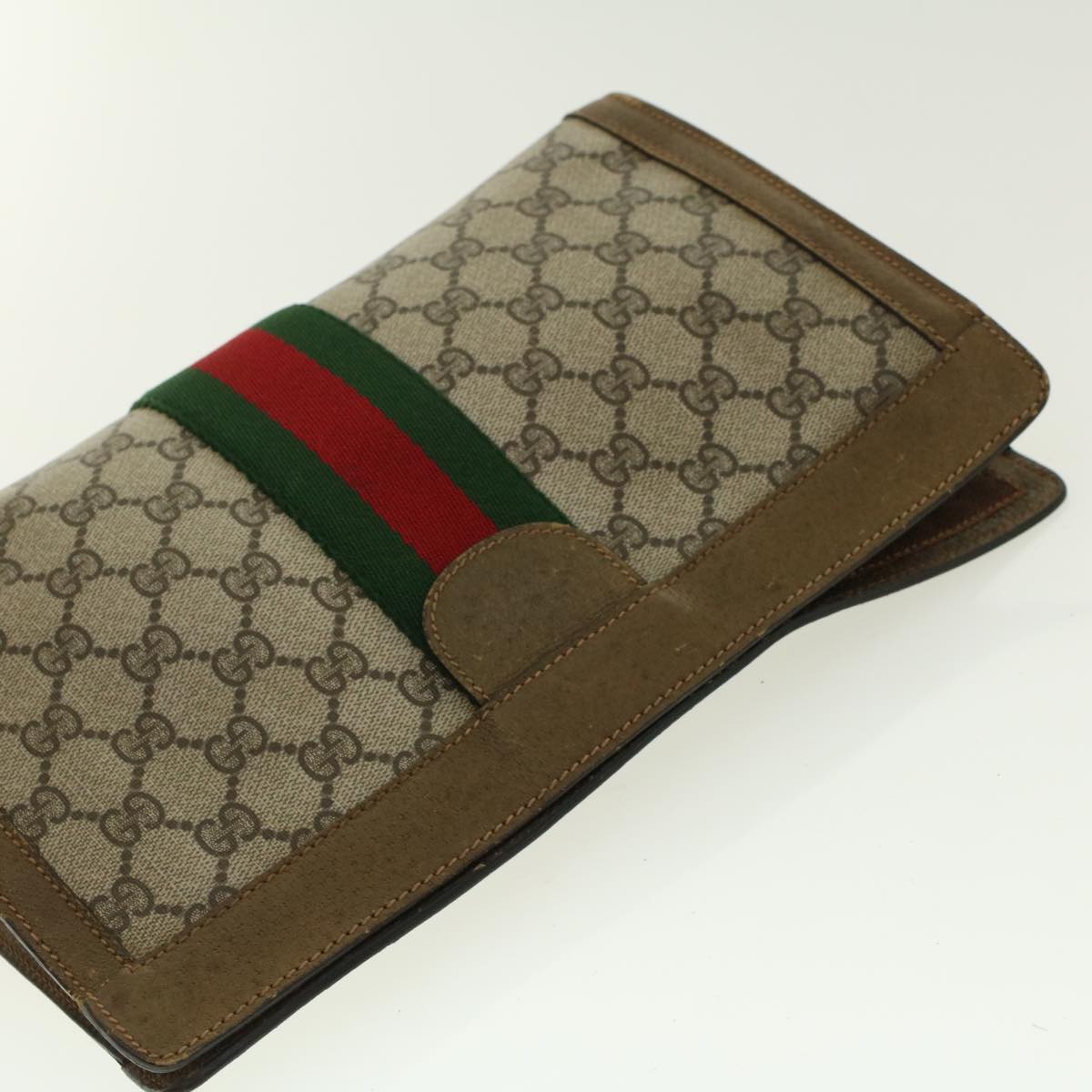 GUCCI GG Canvas Web Sherry Line Clutch Bag Beige Red Green 89.01.002 yk6702