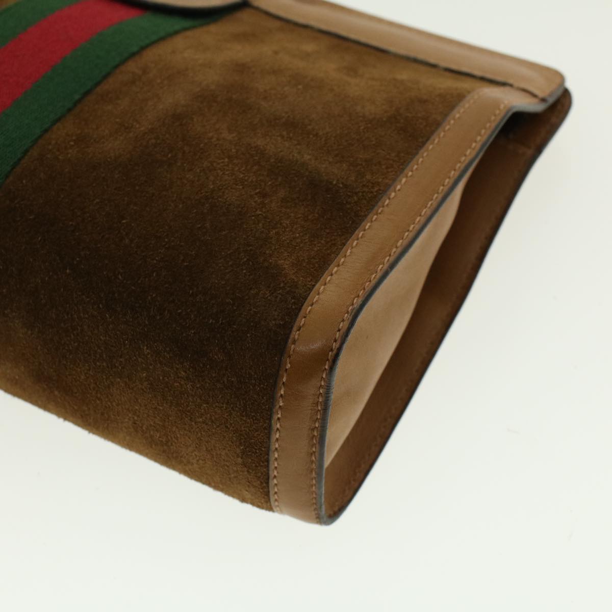 GUCCI Web Sherry Line Clutch Bag Suede Brown Green Red 37.014.2126 yk6703
