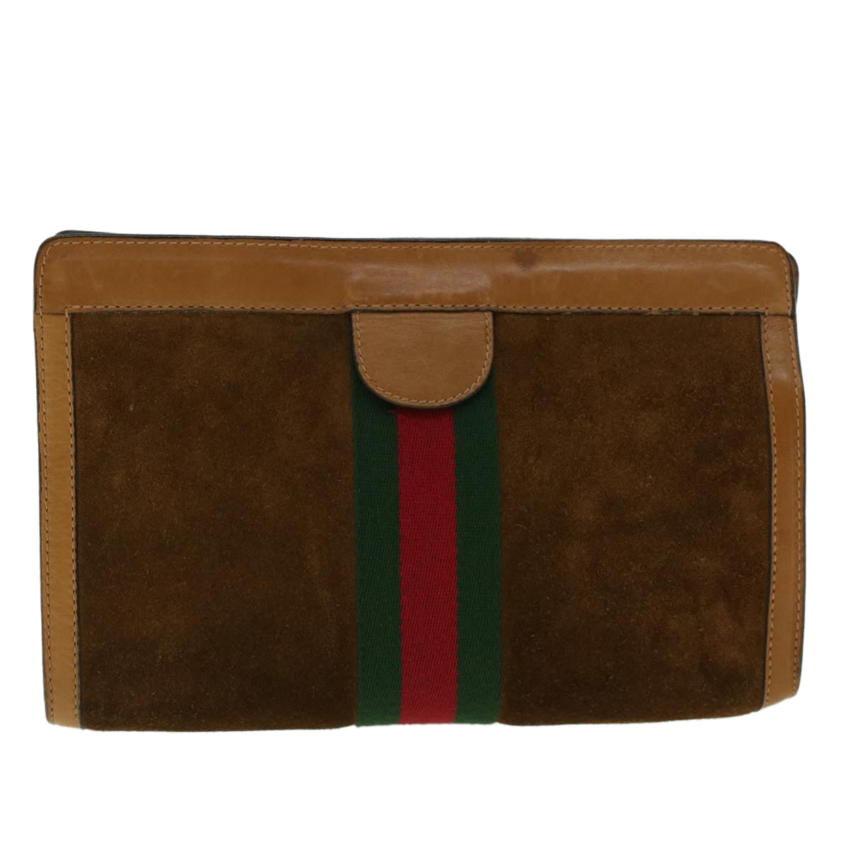 GUCCI Web Sherry Line Clutch Bag Suede Brown Green Red 37.014.2126 yk6703