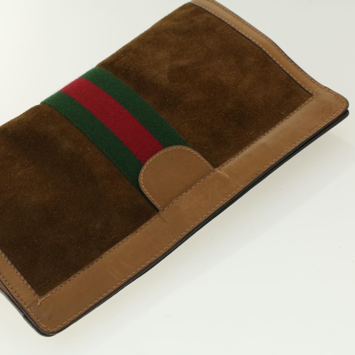 GUCCI Web Sherry Line Clutch Bag Suede Brown Green Red 37.014.2126 yk6703