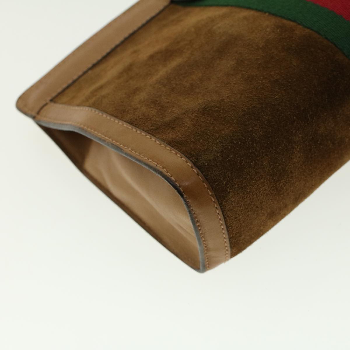GUCCI Web Sherry Line Clutch Bag Suede Brown Green Red 37.014.2126 yk6703
