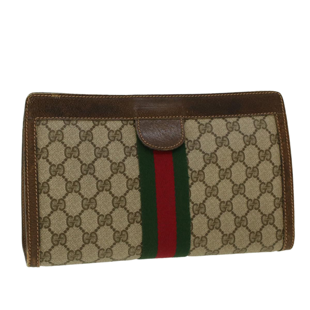 GUCCI GG Canvas Web Sherry Line Clutch Bag Beige Red Green yk6708